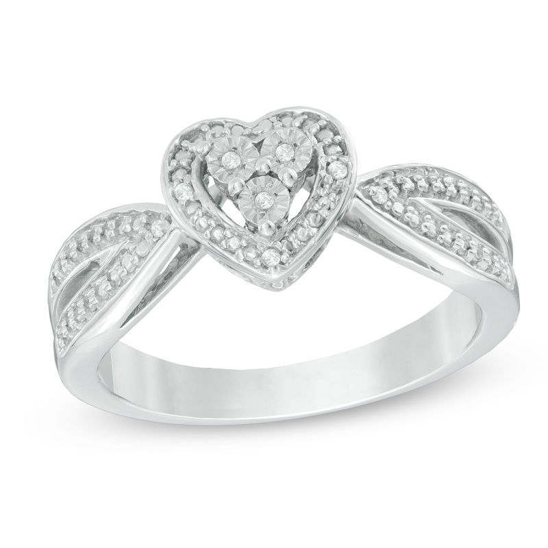 Diamond Accent Heart Frame Split Shank Ring in Sterling Silver | Zales