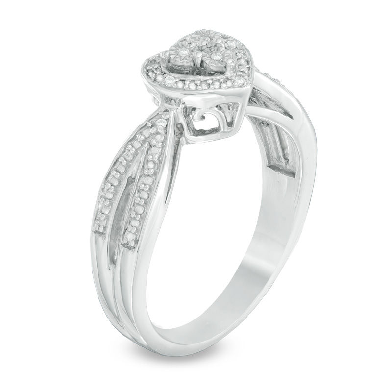 Diamond Accent Heart Frame Split Shank Ring in Sterling Silver | Zales