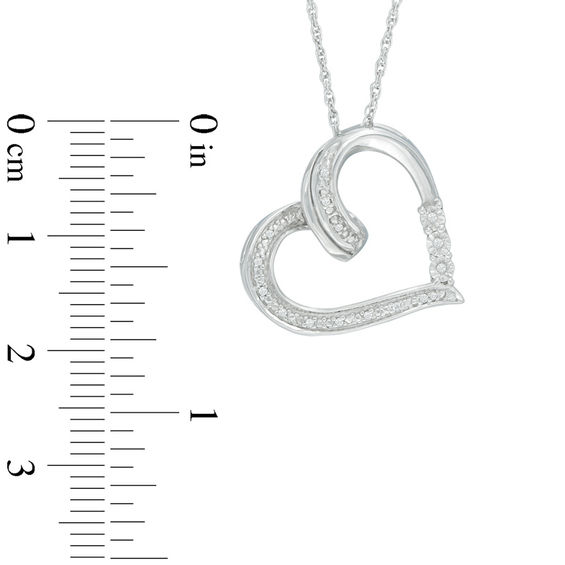 Diamond Accent Tilted Ribbon Heart Pendant in Sterling Silver