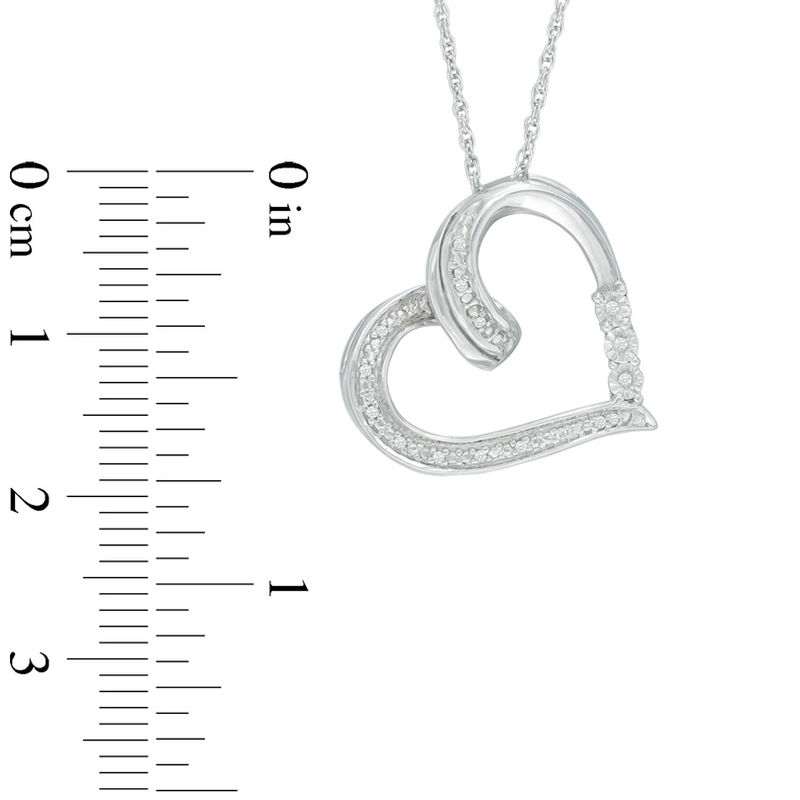 Main Image 2 of Diamond Accent Tilted Ribbon Heart Pendant in Sterling Silver