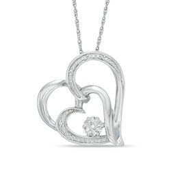 Diamond Accent Tilted Looping Hearts Pendant in Sterling Silver
