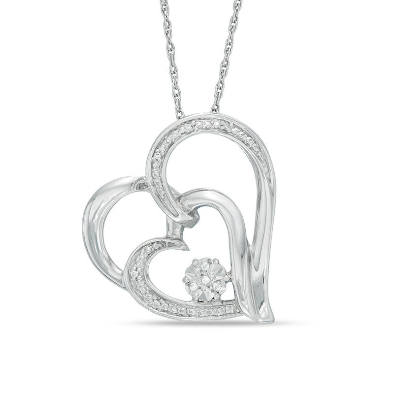 Main Image 1 of Diamond Accent Tilted Looping Hearts Pendant in Sterling Silver