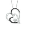 Thumbnail Image 1 of Enhanced Black and White Diamond Accent Tilted Double Heart Pendant in Sterling Silver