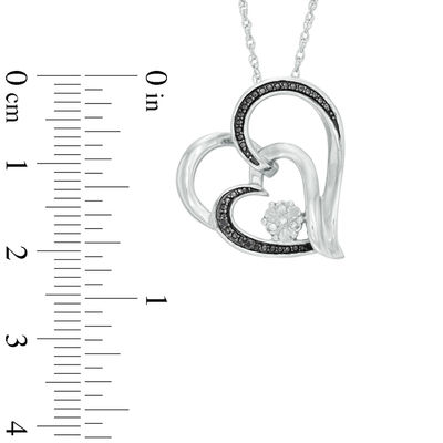 Black White CZ TwoBirch Silver Gorgeous Heart Shaped Pendant Chain Charm Set Black White CZ .25CT .25CT
