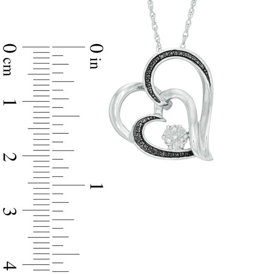 Enhanced Black and White Diamond Accent Tilted Double Heart Pendant in Sterling Silver