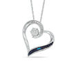 Thumbnail Image 0 of Enhanced Blue and White Diamond Accent Tilted Heart Pendant in Sterling Silver