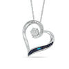 Thumbnail Image 1 of Enhanced Blue and White Diamond Accent Tilted Heart Pendant in Sterling Silver