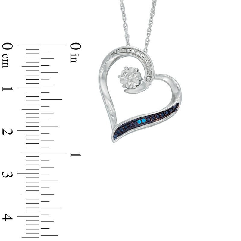 Enhanced Blue and White Diamond Accent Tilted Heart Pendant in Sterling Silver