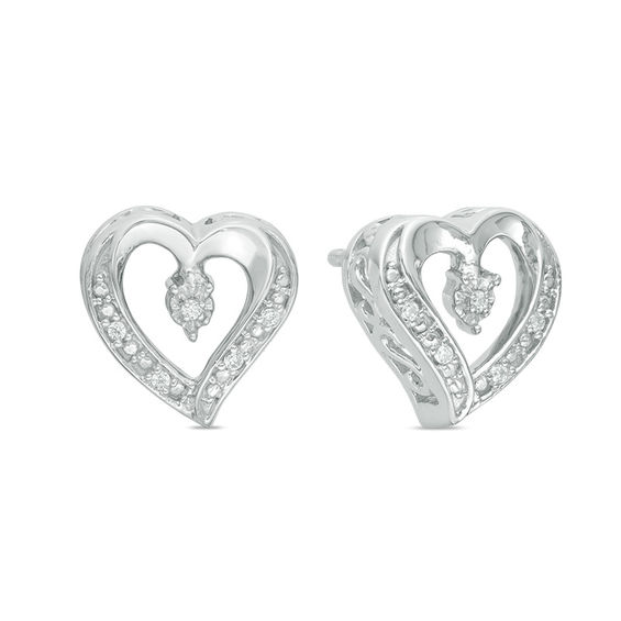 Diamond Accent Heart Stud Earrings In Sterling Silver