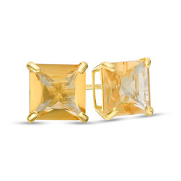 6.0mm Princess-Cut Citrine Solitaire Stud Earrings in 10K Gold