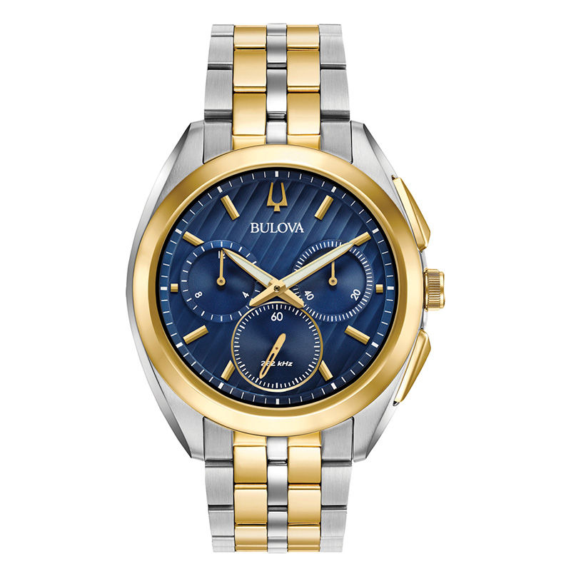 Men's Bulova CURV Chronograph Two-Tone Watch with Blue Dial (Model: 98A159)