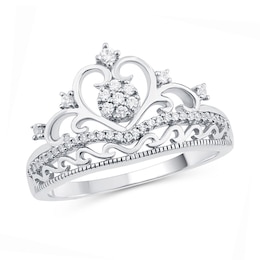 1/5 CT. T.W. Multi-Diamond Heart Crown Ring in 10K White Gold