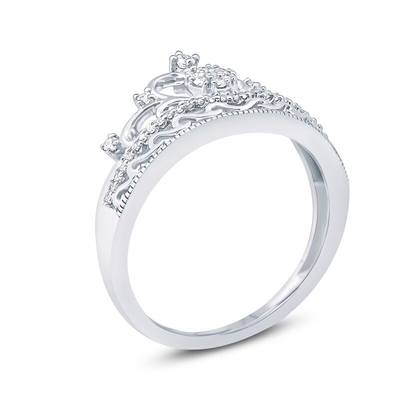 Main Image 2 of 1/5 CT. T.W. Multi-Diamond Heart Crown Ring in 10K White Gold