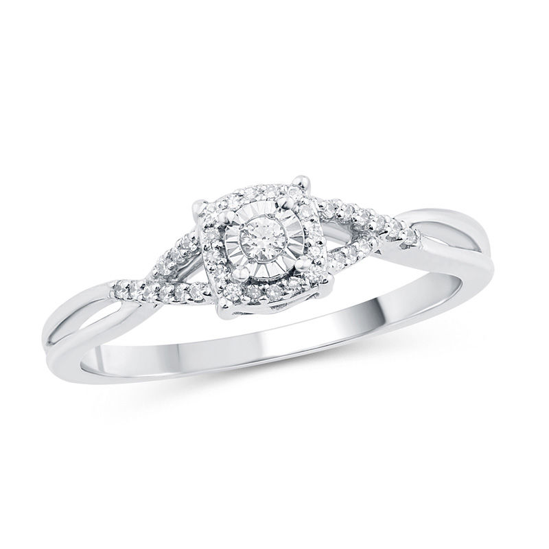 Main Image 1 of 1/10 CT. T.W. Diamond Cushion Frame Twist Shank Promise Ring in 10K White Gold