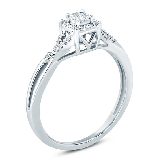 1/10 CT. T.w. Diamond Cushion Frame Twist Shank Promise Ring in 10K White Gold