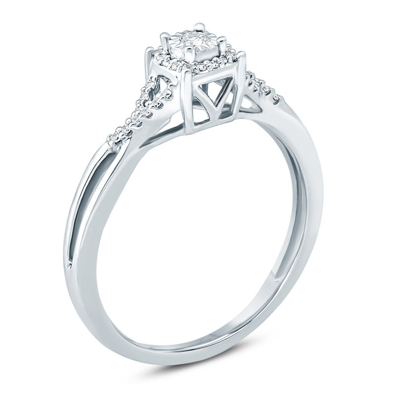 Main Image 2 of 1/10 CT. T.W. Diamond Cushion Frame Twist Shank Promise Ring in 10K White Gold