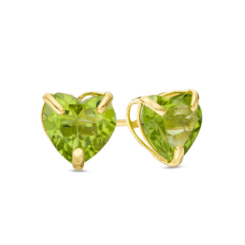 6.0mm Heart-Shaped Peridot Solitaire Stud Earrings in 10K Gold