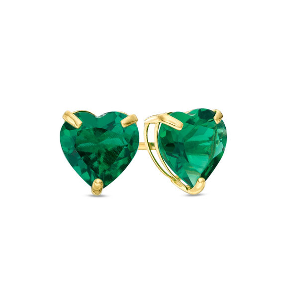 6.0mm Heart-Shaped Lab-Created Emerald Solitaire Stud Earrings in 10K ...