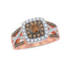 Thumbnail Image 1 of 1 CT. T.W. Champagne and White Diamond Double Cushion Frame Split Shank Ring in 10K Rose Gold