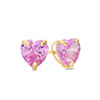 Thumbnail Image 0 of 6.0mm Heart-Shaped Lab-Created Pink Sapphire Solitaire Stud Earrings in 10K Gold