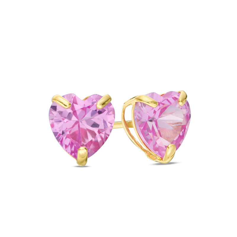 6.0mm Heart-Shaped Lab-Created Pink Sapphire Solitaire Stud Earrings in 10K Gold