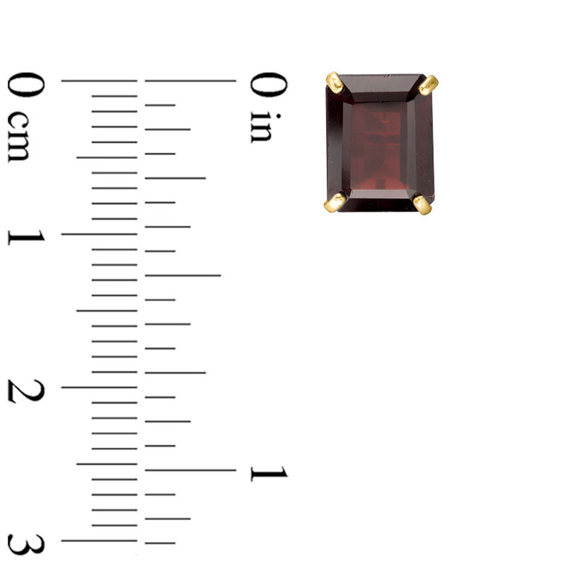 Main Image 2 of Emerald-Cut Garnet Solitaire Stud Earrings in 10K Gold