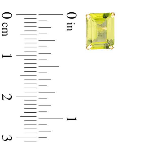 Emerald-Cut Peridot Solitaire Stud Earrings in 10K Gold