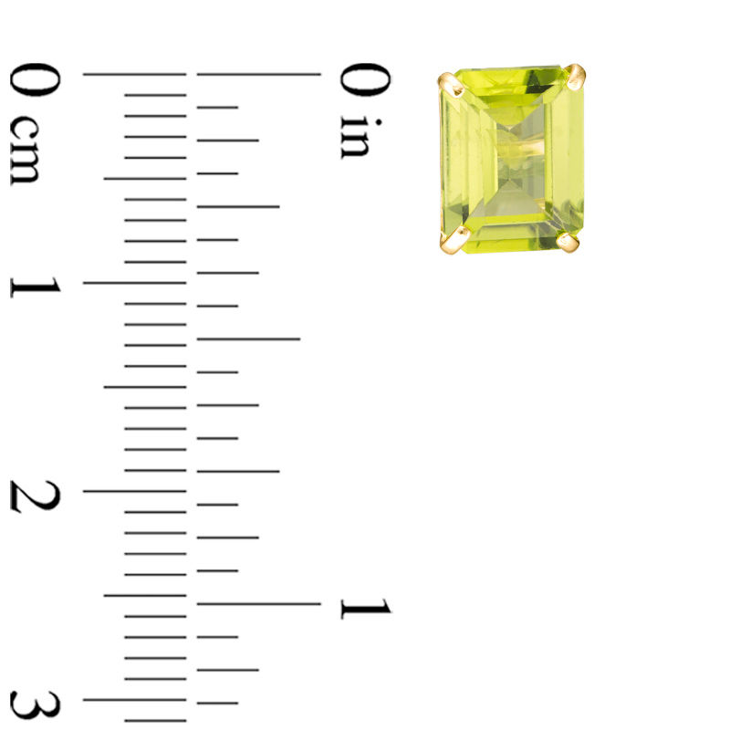 Main Image 2 of Emerald-Cut Peridot Solitaire Stud Earrings in 10K Gold