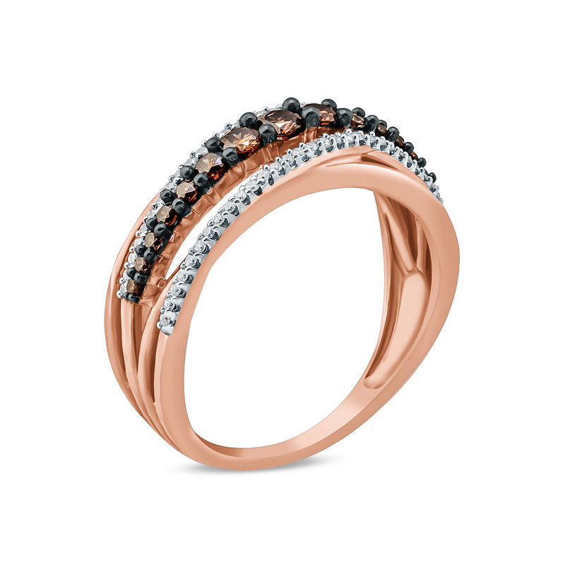 Main Image 2 of 1/2 CT. T.W. Champagne and White Diamond Layered Crossover Ring in 10K Rose Gold