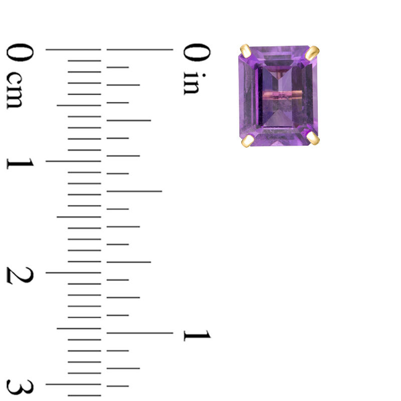 Main Image 2 of Emerald-Cut Amethyst Solitaire Stud Earrings in 10K Gold