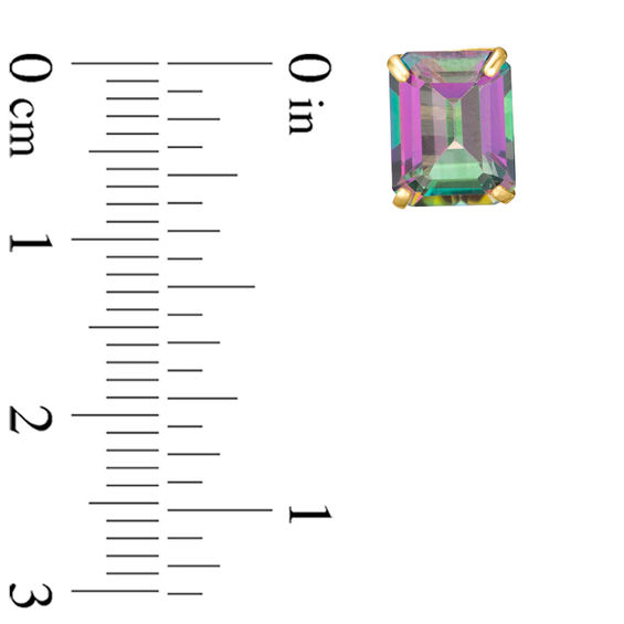 Emerald-Cut Mystic Fire® Topaz Solitaire Stud Earrings in 10K Gold