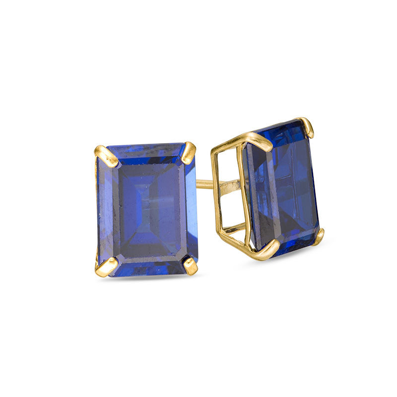 Emerald-Cut Lab-Created Blue Sapphire Solitaire Stud Earrings in 10K Gold