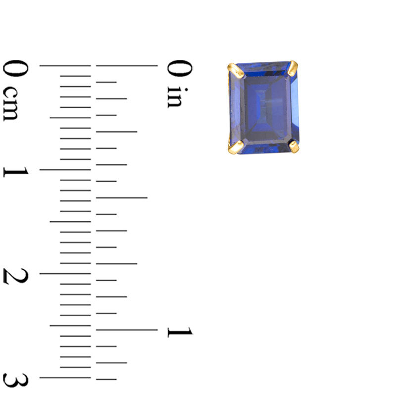 Main Image 2 of Emerald-Cut Lab-Created Blue Sapphire Solitaire Stud Earrings in 10K Gold