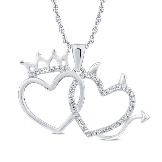 Zales 1 8 CT. T.w. Diamond Crown and Devil Double Heart Pendant in