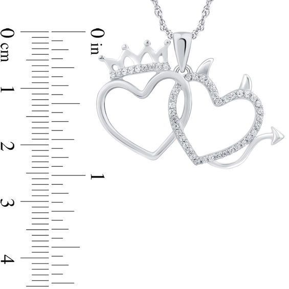 1/8 CT. T.w. Diamond Crown and Devil Double Heart Pendant in Sterling Silver