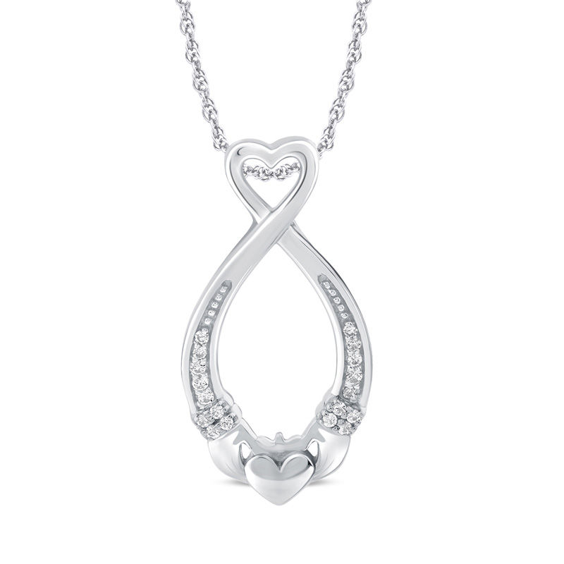 Diamond Accent Claddagh Heart Loop Pendant in Sterling Silver