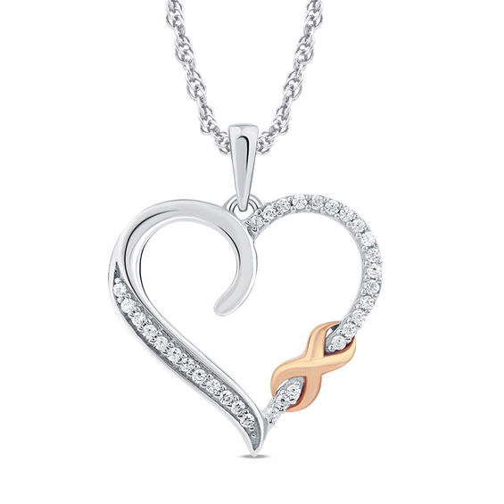 1/10 CT. T.w. Diamond Heart with Infinity Pendant in 10K Two-Tone Gold