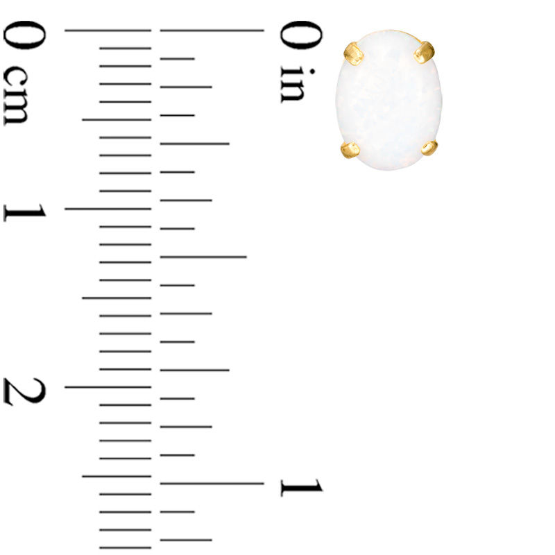 Main Image 2 of Oval Lab-Created Opal Solitaire Stud Earrings in 10K Gold
