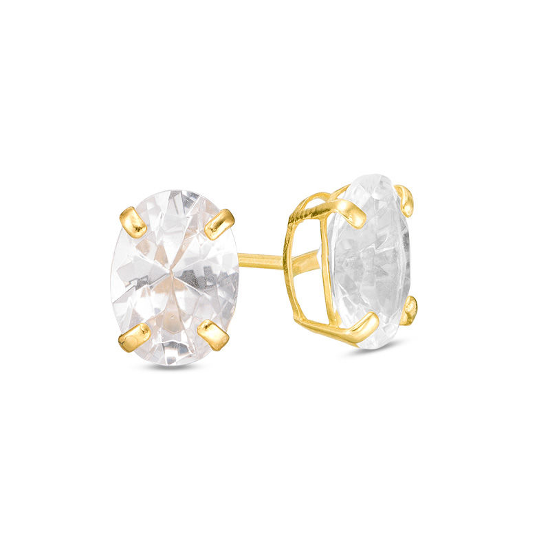 Main Image 1 of Oval Lab-Created White Sapphire Solitaire Stud Earrings in 10K Gold