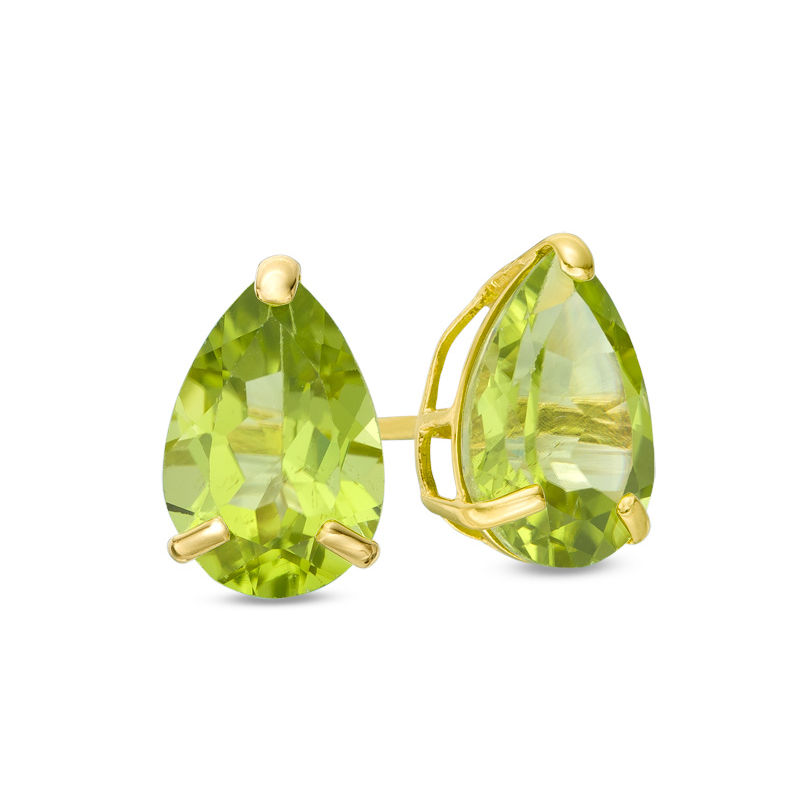 Pear-Shaped Peridot Solitaire Stud Earrings in 10K Gold