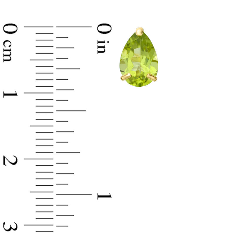 Main Image 2 of Pear-Shaped Peridot Solitaire Stud Earrings in 10K Gold