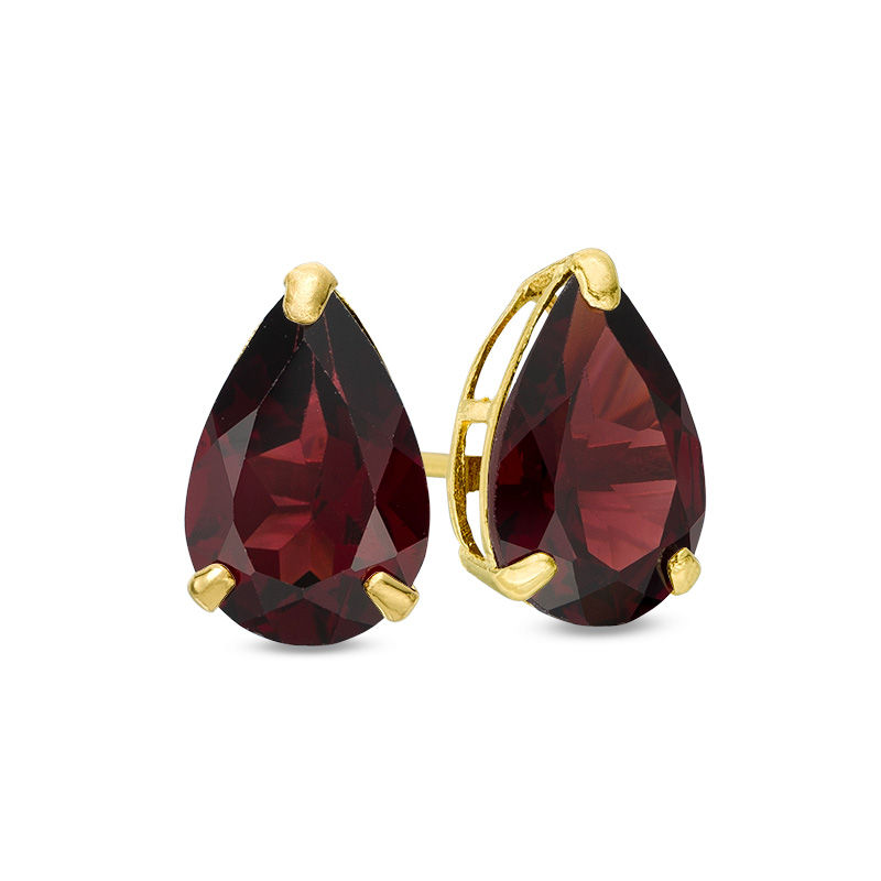 Pear-Shaped Garnet Solitaire Stud Earrings in 10K Gold