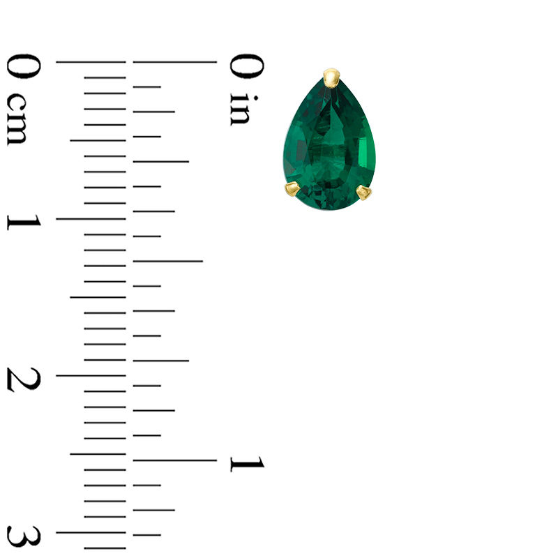 Main Image 2 of Pear-Shaped Lab-Created Emerald Solitaire Stud Earrings in 10K Gold