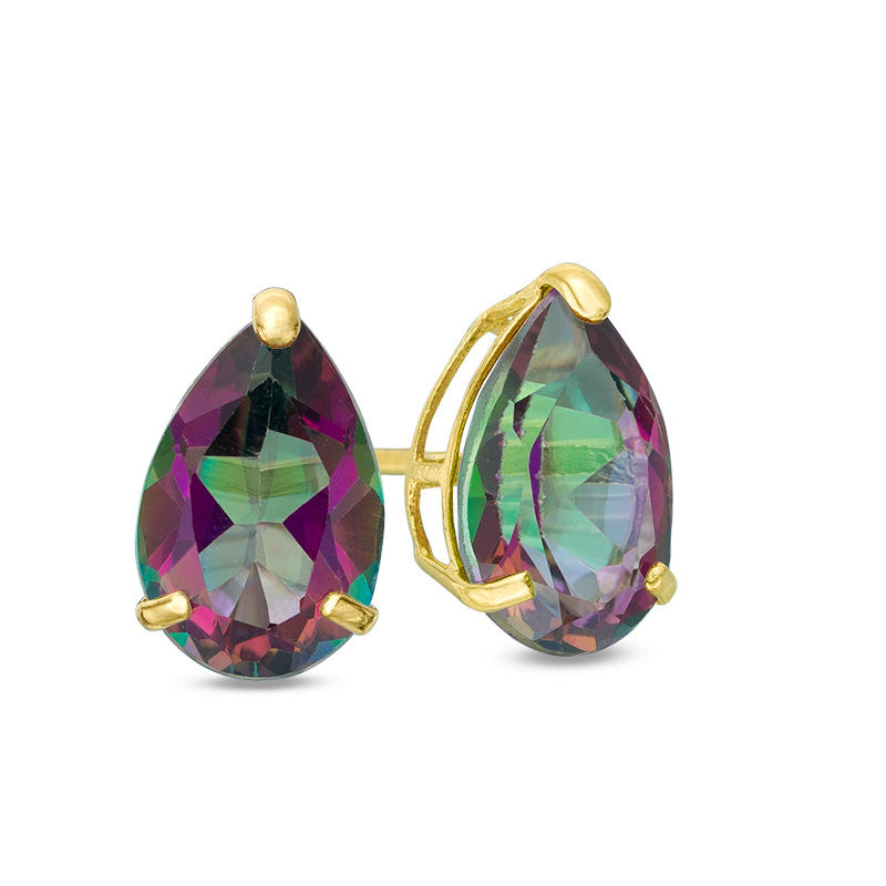 Pear-Shaped Mystic Fire® Topaz Solitaire Stud Earrings in 10K Gold