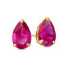 Thumbnail Image 1 of Pear-Shaped Lab-Created Ruby Solitaire Stud Earrings in 10K Gold