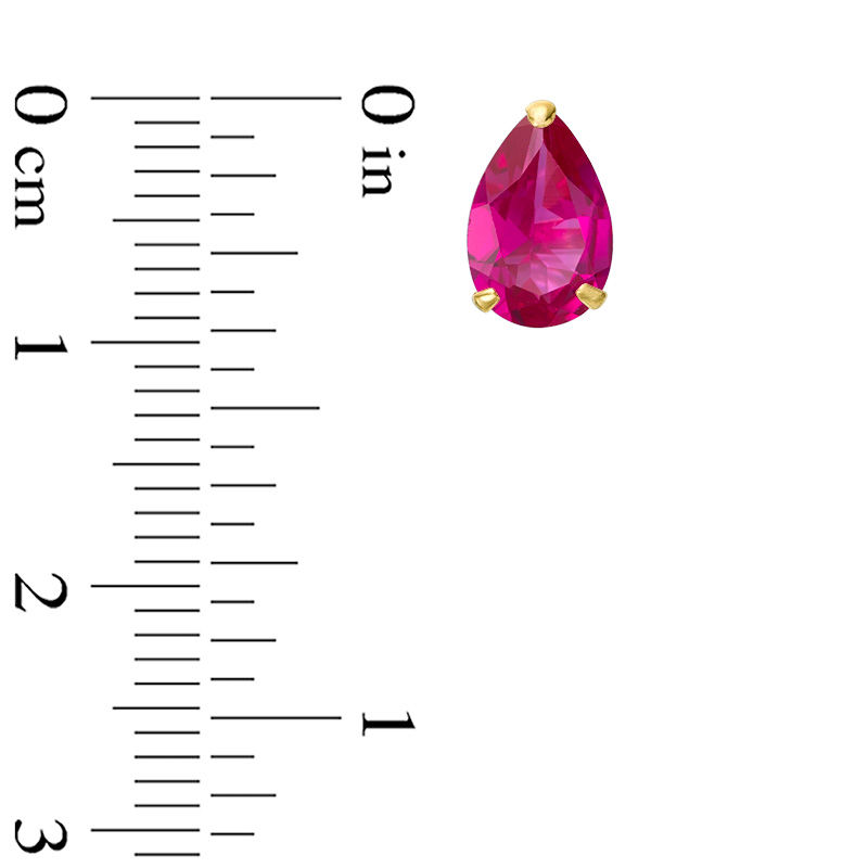 Main Image 2 of Pear-Shaped Lab-Created Ruby Solitaire Stud Earrings in 10K Gold