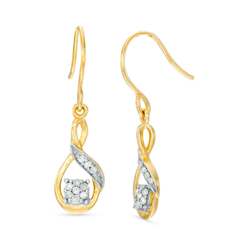 Main Image 1 of 1/6 CT. T.W. Diamond Twist Loop Drop Earrings in 10K Gold