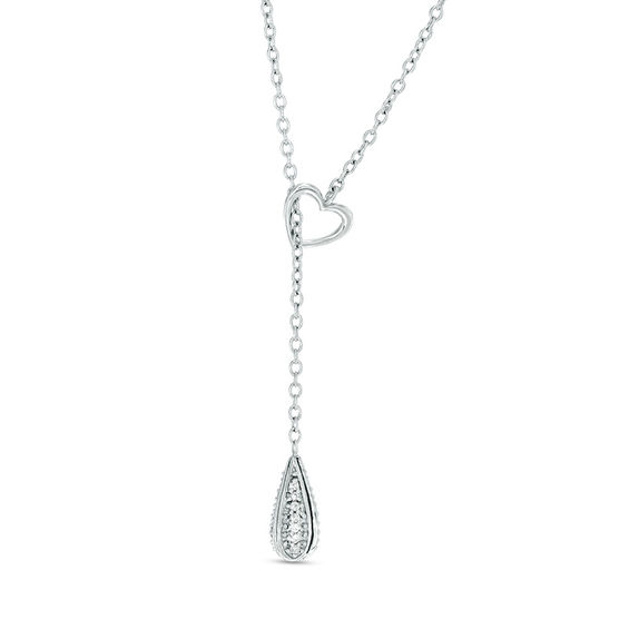1/10 CT. T.W. Diamond Heart and Teardrop Lariat-Style Necklace in Sterling Silver - 17" 1/10 CT. T.W. Diamond Heart and Teardrop Lariat-Style Necklace in Sterling Silver - 17"