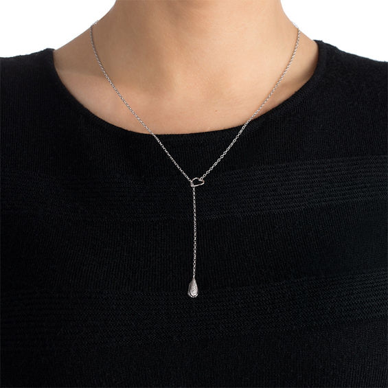 1/10 CT. T.W. Diamond Heart and Teardrop Lariat-Style Necklace in Sterling Silver - 17" 1/10 CT. T.W. Diamond Heart and Teardrop Lariat-Style Necklace in Sterling Silver - 17"