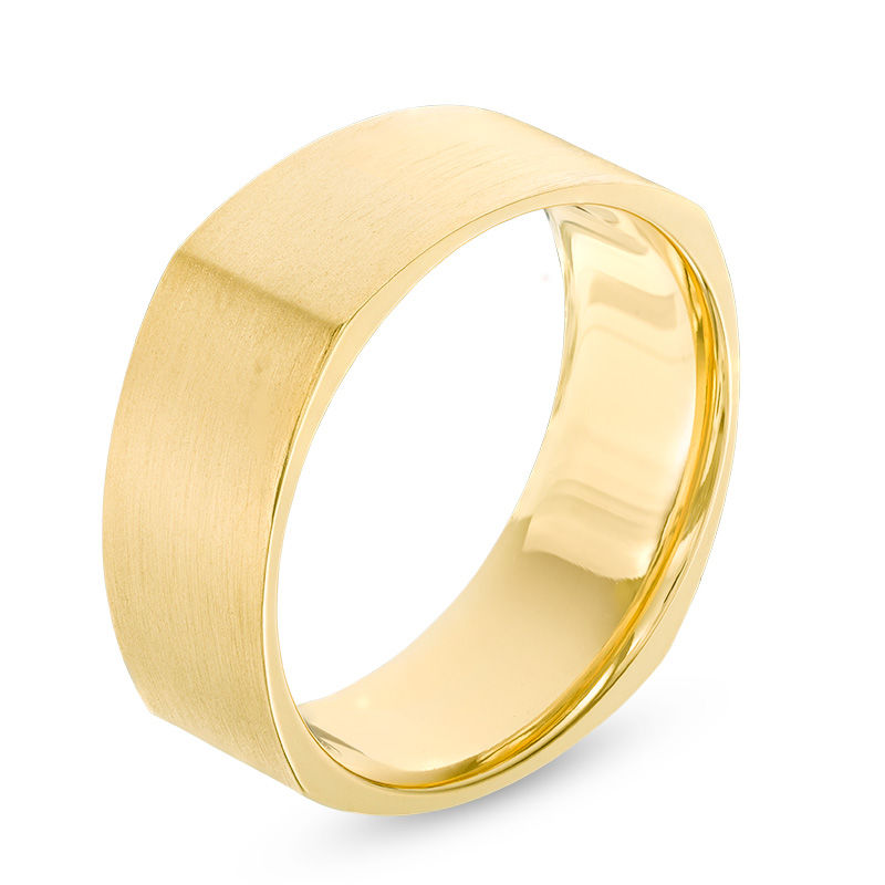 Men's 8.0mm Brushed Comfort Fit Squared Wedding Band in 10K Gold